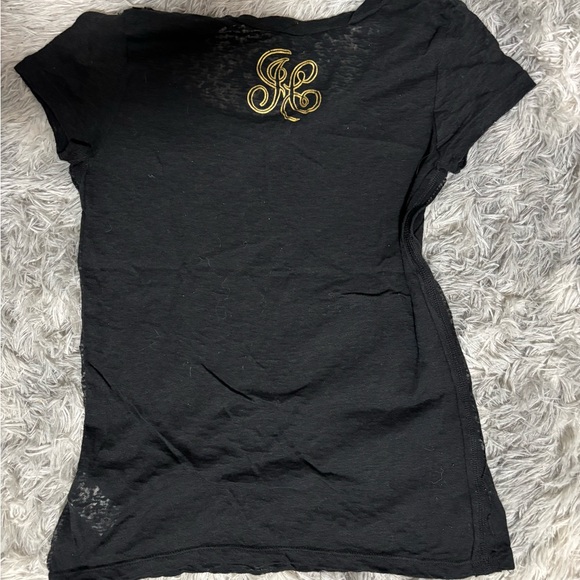 Juicy Couturee sheer, patterned black t-shorter with gold JC logo on back - Picture 3 of 3